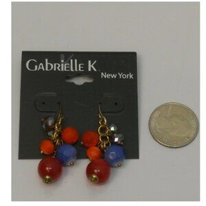 Women Earrings Drop Dangle Silver Tones Multi Color Beads Hook Fasteners GABRIEL